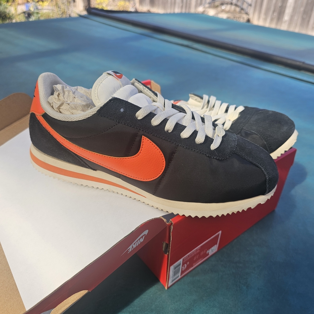 Nike Black and Orange Cortez Sneakers